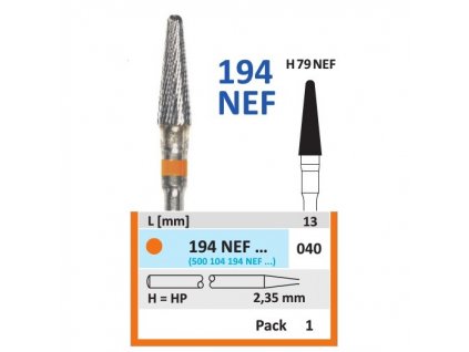 Tvrdokovová fréza - kónus zakulacený, 194NEF, průměr 4mm