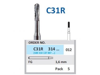 HORICO tvrdokovový vrtáček - cylindr zakulacený, C31R314 (FG)