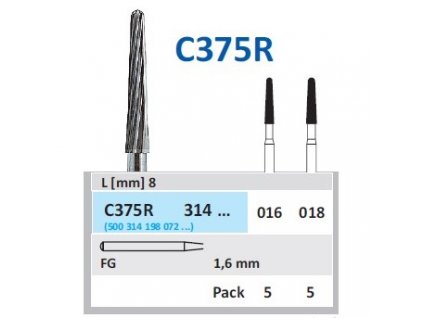 HORICO Tvrdokovová finírka - kónus zakulacený, C375R314, průměr 1,8mm