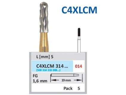 HORICO tvrdokovový vrtáček - cylindr zakulacený, C4XLCM314 (FG), ø 1,4mm