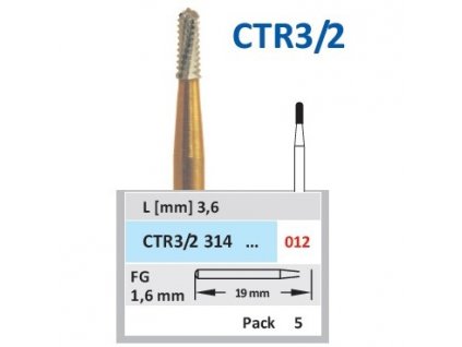 HORICO tvrdokovový vrtáček - cylindr zakulacený, CTR3/2, průměr 1,2mm