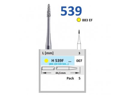 HORICO diamantový brousek - plamínek, H539, průměr 0,7mm, zrnitost extra jemná