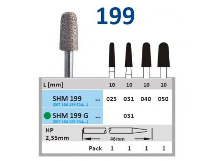 Sintrovaný diamant - cylindr zakulacený, SHM199, průměr 2,5mm, normal