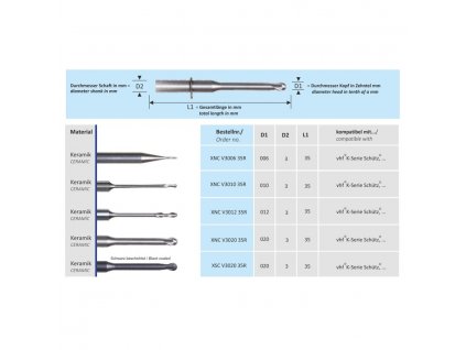 Fréza CAD/CAM, vhf + Schütz, Keramik, průměr 2mm, XNCV302035R