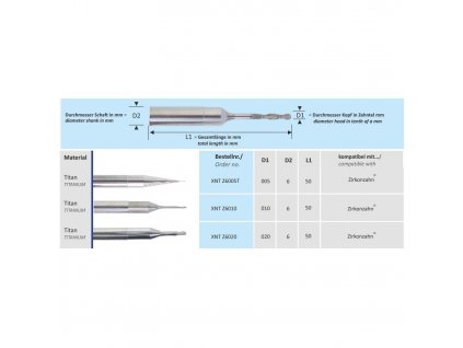 Fréza CAD/CAM, Zirkonzahn, Titan, průměr 1mm, XNTZ6010
