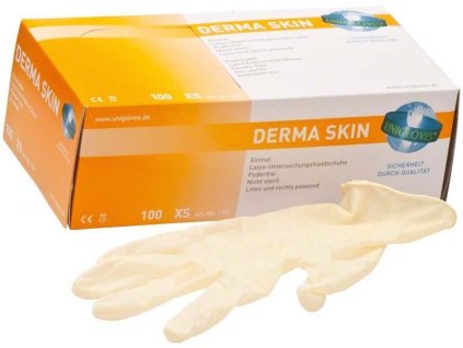 UNIGLOVES DERMA SKIN latexové vyšetřovací rukavice bez pudru, vel.XS