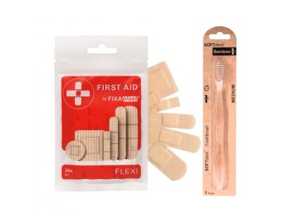 FIRST AID by FIXAplast náplasti 24ks MIX - FLEXI + zubná kefka GRÁTIS