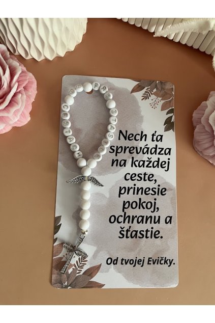 Mini ruženec do auta - Bielo strieborný - Pre šťastie na cestách