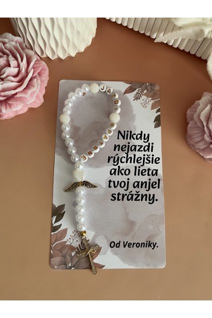 Mini ruženec do auta - Bielo zlatý - Jazdi opatrne