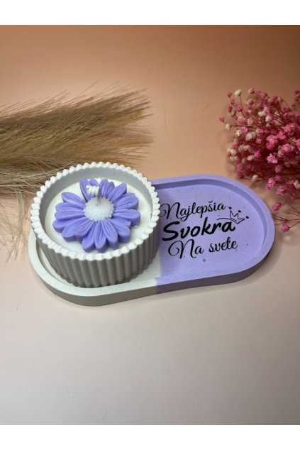 Darček pre svokru / Jesmonite tácka s textom + sviečka