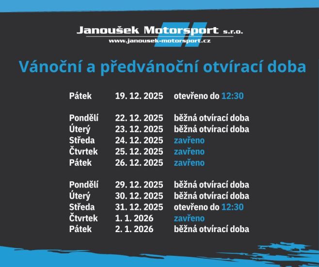🎄 Přes a před svátky máme upravenou otevírací dobu – podívejte se, kdy máme otevřeno, ať to turbo nebo řídící jednotku pod...