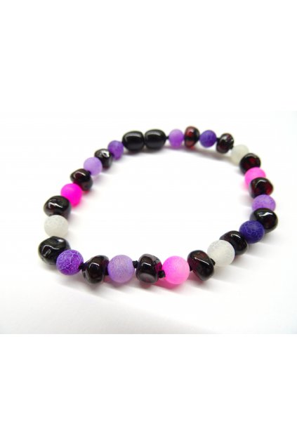 JANTAROVÝ NÁRAMEK PRO DOSPĚLÉ - RUBÍNOVÝ JANTAR A ZÁŘIVÝ ACHÁT 18 CM