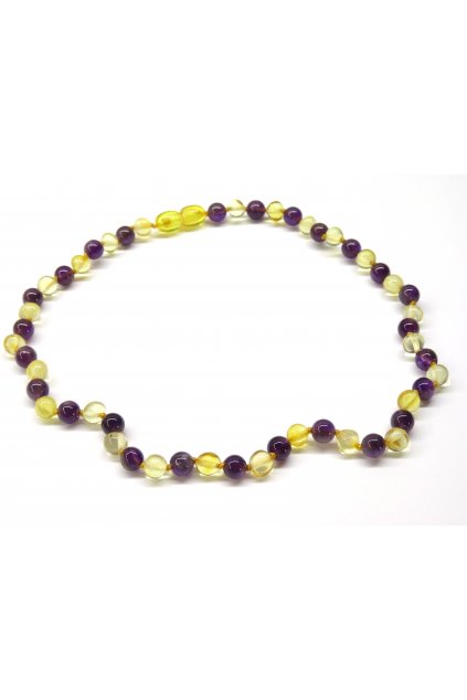 Jantarové korálky - KULATÉ JANTAROVÉ A  TMAVÝ AMETYST (38 CM)