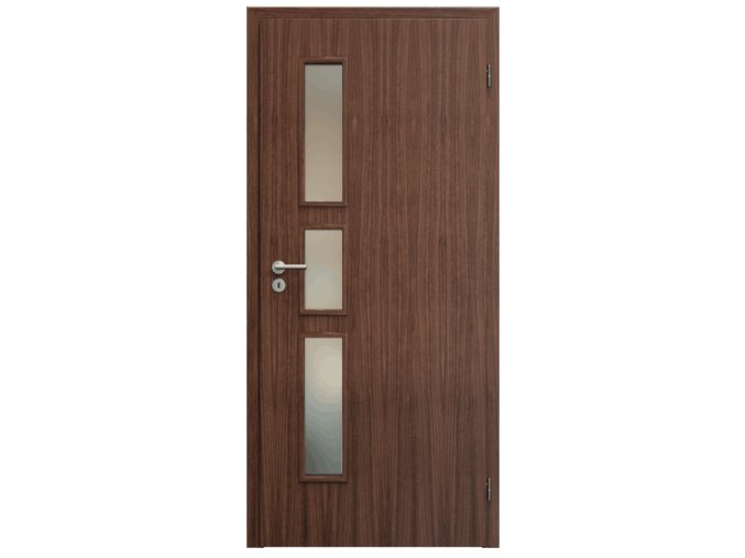 SAPELI ELEGANT KOMFORT M33 - DÝHA - OTOČNÉ DVEŘE VČ. ZÁRUBNĚ - Ořech americký (Průchozí výška (cm) 210, Průchozí šířka (cm) 120, typ skla Satináto bílé)