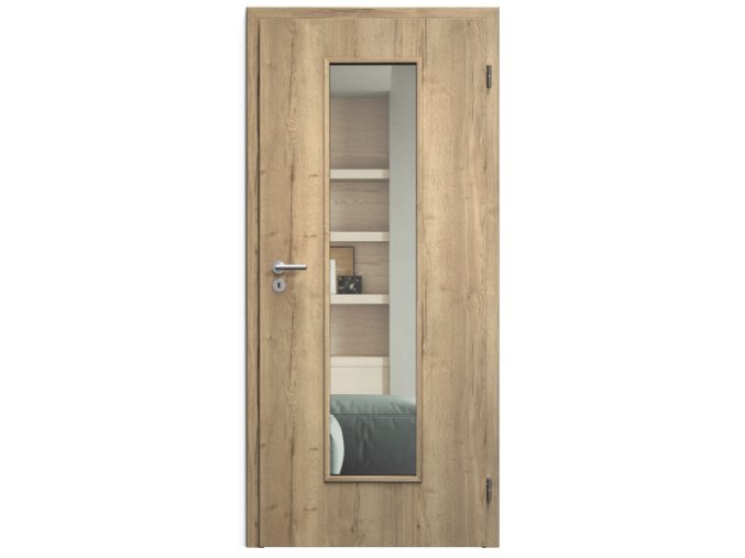SAPELI ELEGANT KOMFORT M55 - CPL LAMINÁT - OTOČNÉ DVEŘE VČ. ZÁRUBNĚ - Dub Halifax (Průchozí výška (cm) 210, Průchozí šířka (cm) 120, typ skla Satináto bílé)