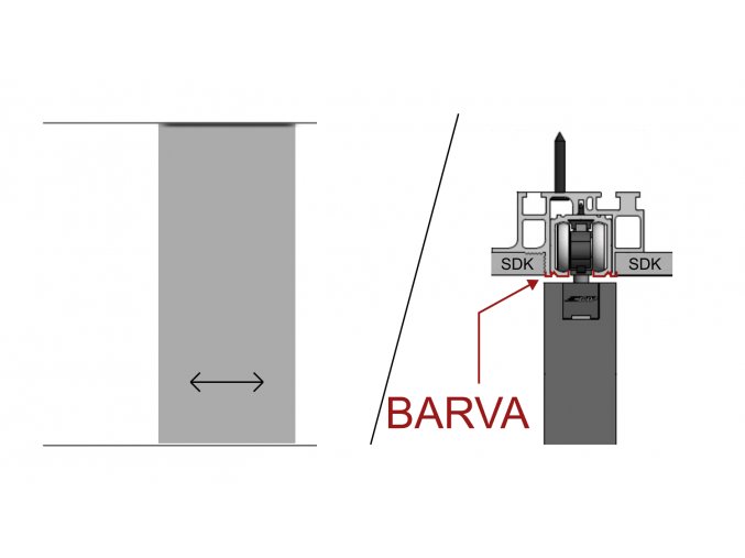 Jednokolejnicový posuv do stropu skrytý PREMIUM - pohled z obou stran - ELOX