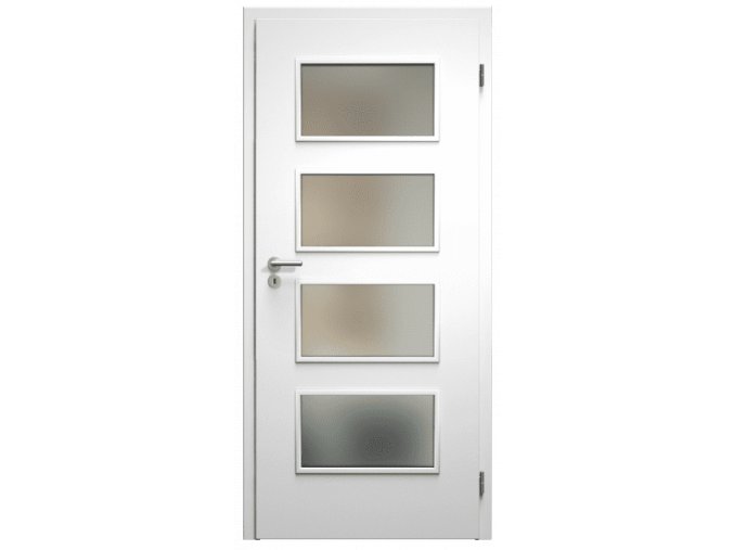 SAPELI SWING KOMFORT M49 - LAKOVANÉ - OTOČNÉ DVEŘE VČ. ZÁRUBNĚ -  Barva ral (Průchozí výška (cm) 210, Průchozí šířka (cm) 110, typ skla Satináto bílé)