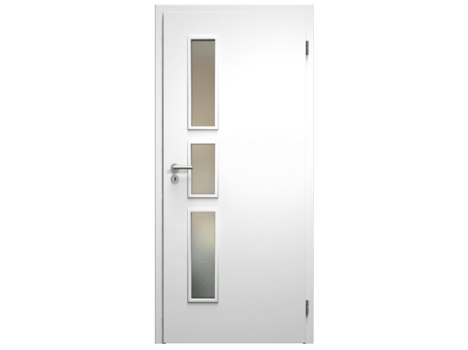 SAPELI ELEGANT KOMFORT M33 - LAKOVANÉ - OTOČNÉ DVEŘE VČ. ZÁRUBNĚ -  Barva ral (Průchozí výška (cm) 210, Průchozí šířka (cm) 90, typ skla Satináto bílé)