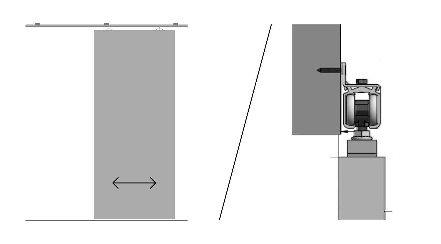 Posuv basic na zed pro dřevěné dveře šířka průchodu/ délka kolejnice: 60/ 130 cm