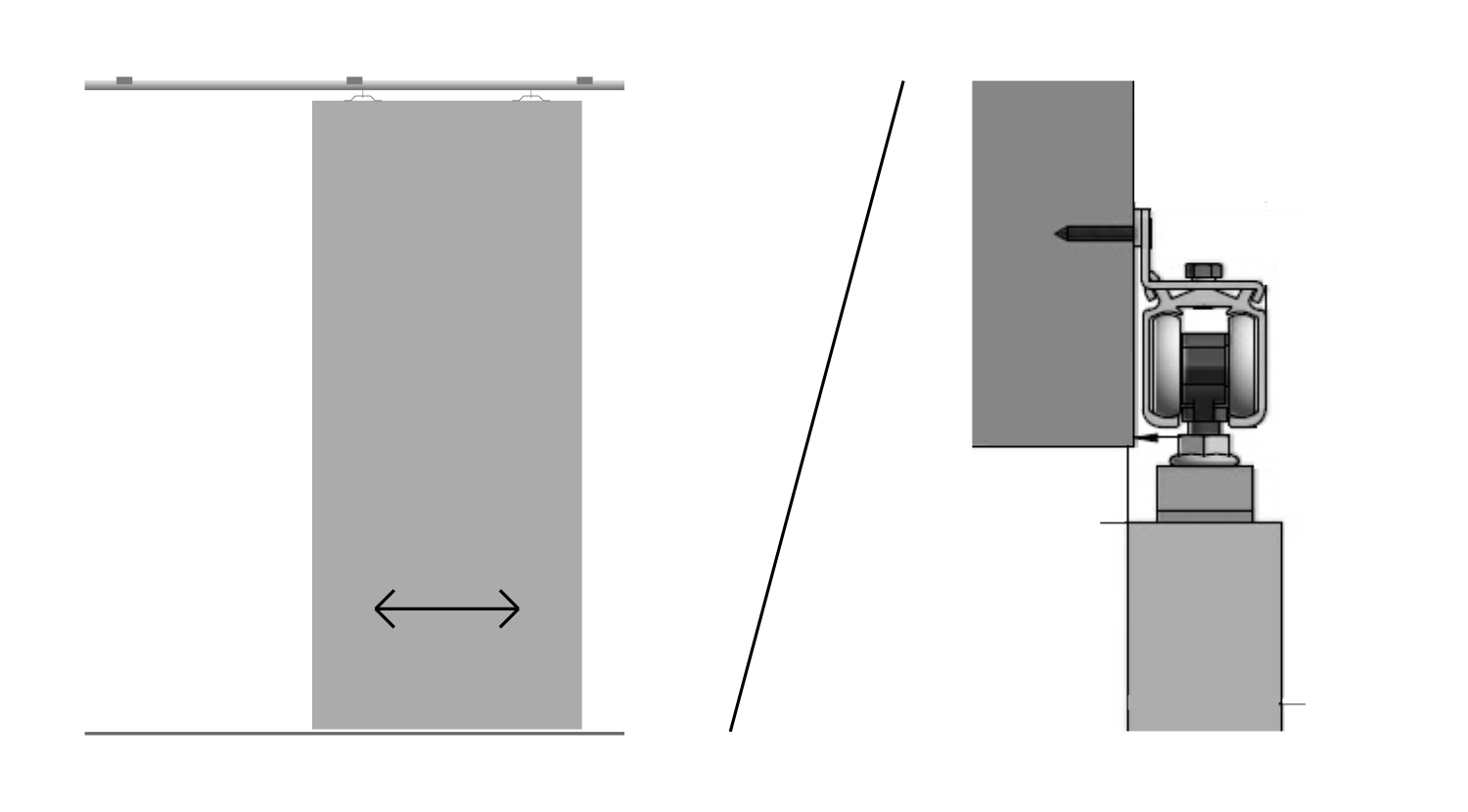 Posuv basic na zed pro dřevěné dveře šířka průchodu/ délka kolejnice: 80/ 170 cm