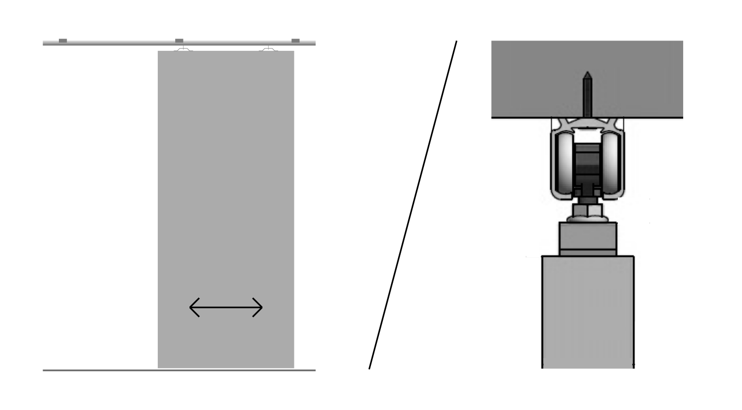 Posuv basic do stropu pro dřevěné dveře šířka průchodu/ délka kolejnice: 80/ 170 cm