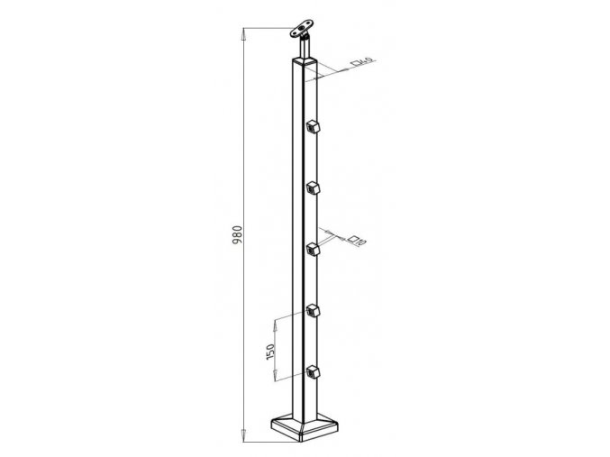 Nerezový hranatý sloupek - kotvení shora pro 5x prut