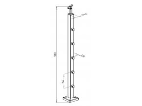 Nerezový hranatý sloupek - kotvení shora pro 5x prut