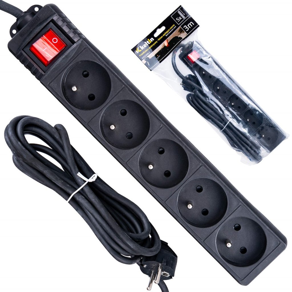 66360 prodluzovaci kabel cerna napajeci lista s 5 zasuvkami 3 m 40