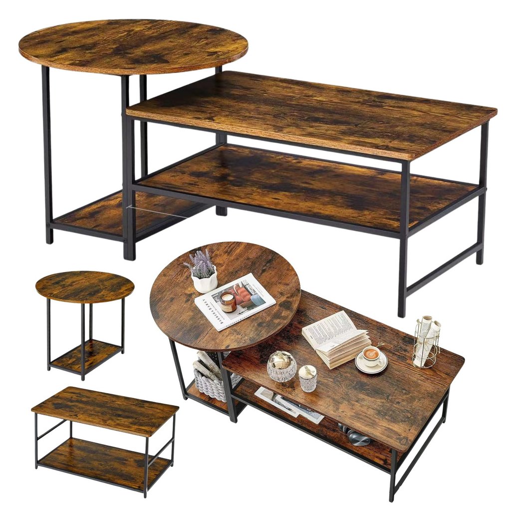 Sada konferenčních stolků 2v1 Vintage dřevo rustikální 123x60x51cm