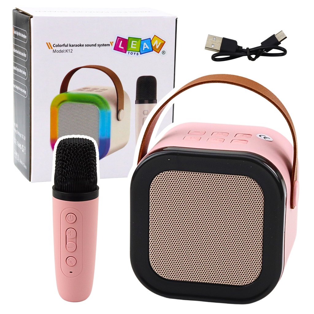 Karaoke Set Reproduktor s Bezdrátovým Mikrofonem K12 RGB Bluetooth Růžový