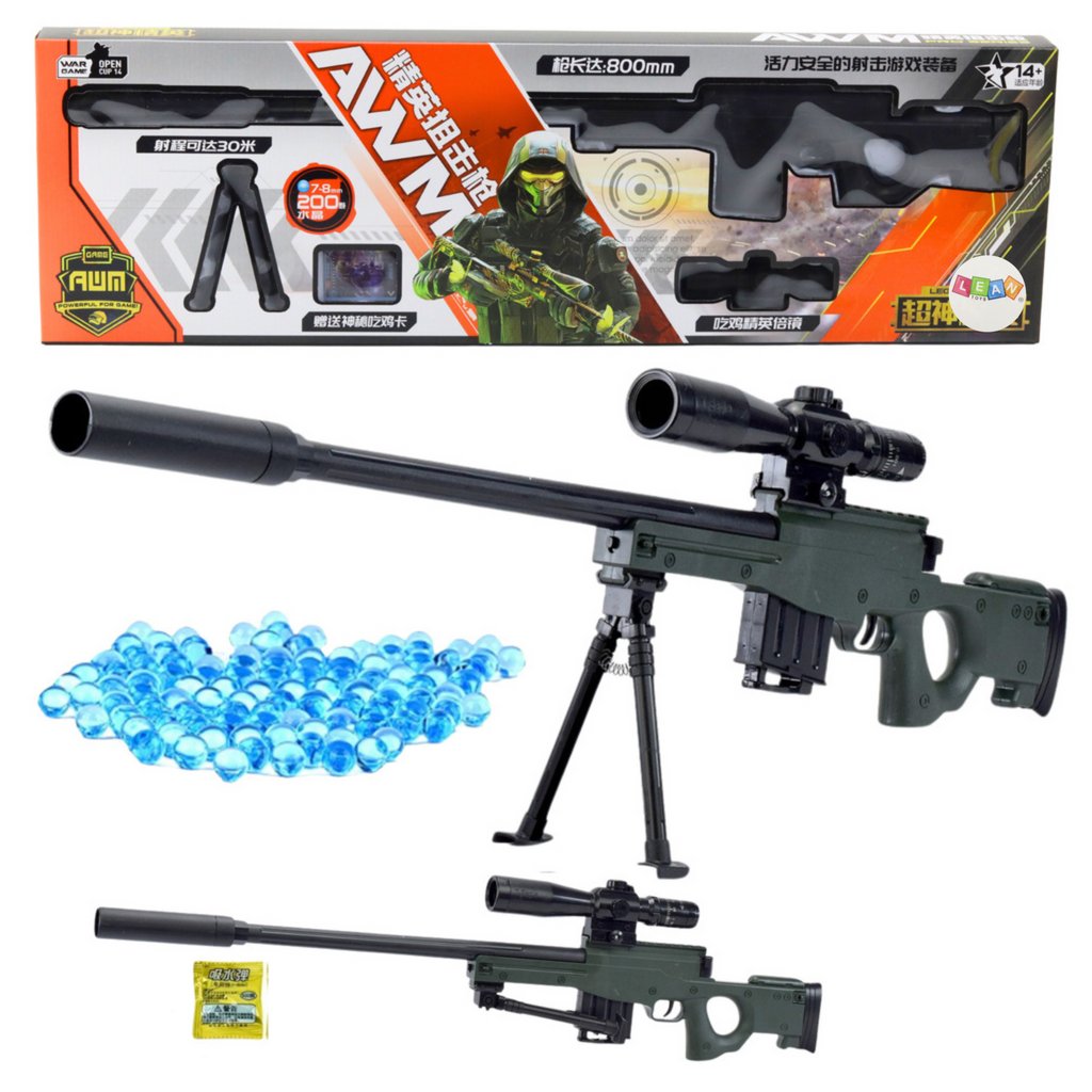 Replika odstřelovací pušky AWM s vodními gelovými kuličkami a stojánkem 80cm