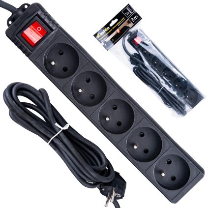 66360 prodluzovaci kabel cerna napajeci lista s 5 zasuvkami 3 m 40