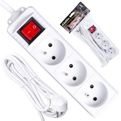66348 prodluzovaci kabel bila zasuvkova lista 3 zasuvky 3 m 40