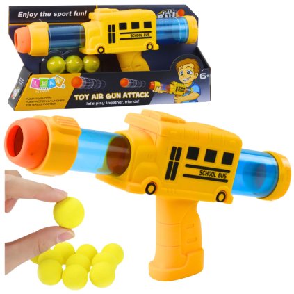 Dětská pistole Autobus na pěnové kuličky, žlutá, 6 ks