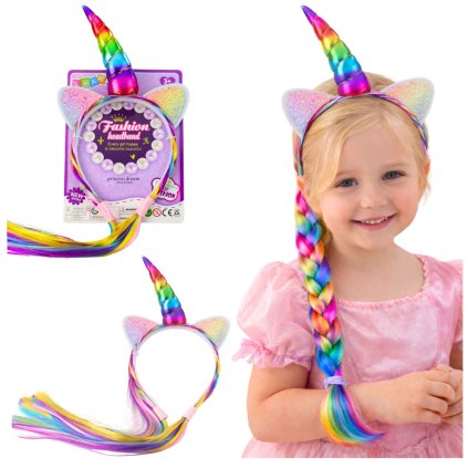 Dětská opaska s duhovými jednorožčími vlasy pro kreativní účesy