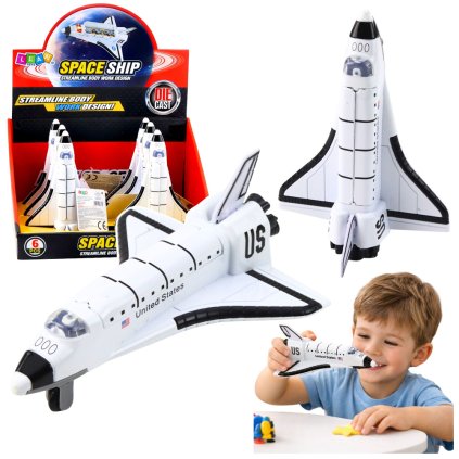 Kosmický Kovový Raketič s Pull-Back Pohonem a Otevírací Kabinou - Bílý