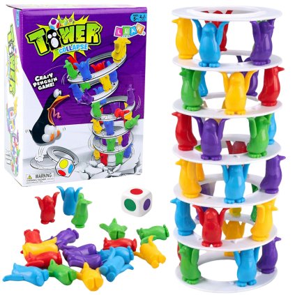 Hra Zručnosti Pro Rodiny - Barevné Tučňáky na Nestabilní Věži