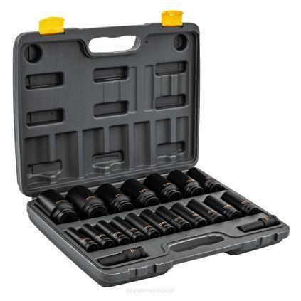 Sada rázových hlavic HEX 1/2" 20 ks, 10-38 mm, Cr-V ocel