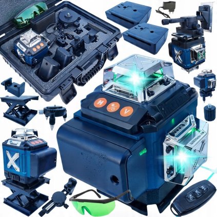 POZIOMICA LASEROWA LASER KRZYZOWY ZIELONY SAMOPOZIOMUJACA 4D 360 2 BATERIE [16936] 1200