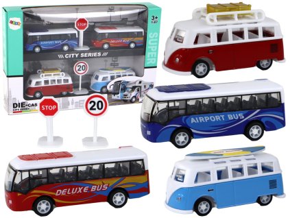 Autobusy a karavany s frikčním pohonem 1:87, sada 4 kusů
