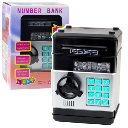 Bankomat Trezor Pokladnička Světla Zvuky PIN Kód Černý