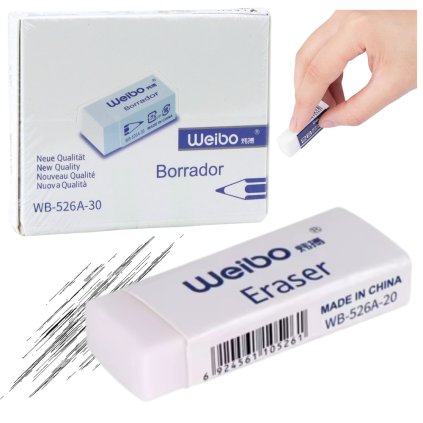Bílá školní a kancelářská guma na mazání WB-526A-30 4cm