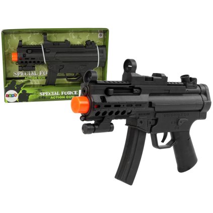 Černá vojenská dětská pistol s vibracemi a zvukem
