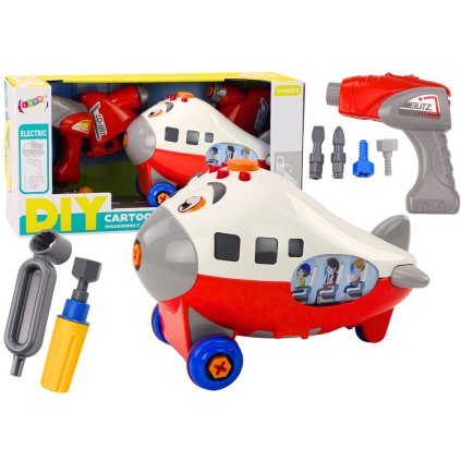 Červené kreslené letadlo ke šroubování DIY s křídly