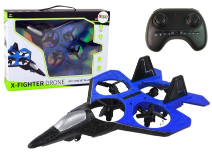 Dálkově ovládaný RC dron - modrý stíhač s pilotem