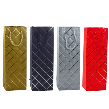 Dárková Taška Na Víno Láhev Papírová Stříbrné Prvky 35 x 12 x 9 cm