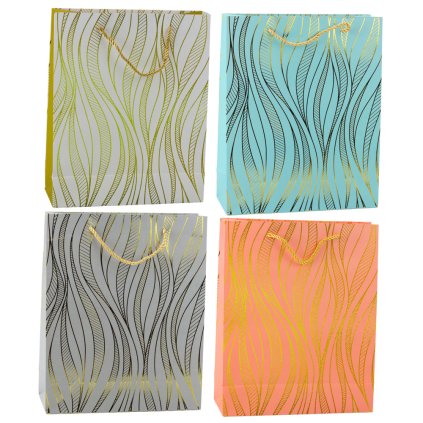 Dárková taška papírová vlnité zlaté linie 32 x 26 x 12 cm