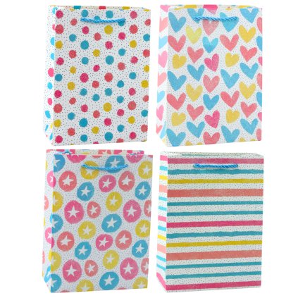 Dárková taška Srdce Hvězdičky Tečky Proužky Barevná 23 x 18 x 10,5 cm