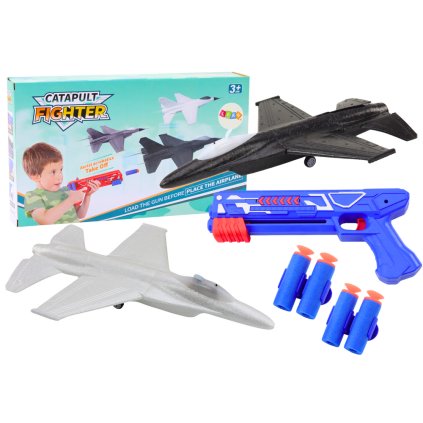 Dětská pistole 2v1 s vystřelovačem letadel Modrá