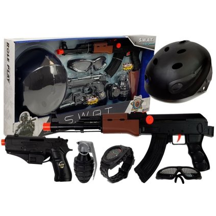 Dětská S.W.A.T. Policejní Sada Pistole Přilba Černá